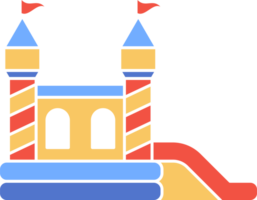 Bouncy castle color icon. Inflatable house trampoline with slide for jumping. Playground pictogram for kids zone amusement park and summer party. Inflated elastic equipment png