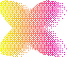 Pixel pattern flower shape. Textured daisy with bitmap Y2k dither gradient. Retro with old computer game graphic effect. Halftone illustration png