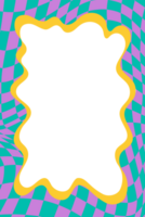 Wavy scallop border. Rectangle fun wavy chessboard frame. Cartoon hand drawn shapes for text picture and photo. Doodle groovy psychedelic template. Abstract funky y2k squiggle checkered bubble png
