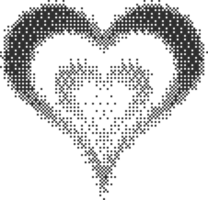 Bitmap pattern abstract heart shape. Halftone gradient element. Y2k graphic abstract icon. Dither noisy grunge texture. Symbol of love png