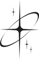 Line icon of star. Y2k shiny element. Sparkles and glitter symbol. Retro graphic of minimal figure. Magic black twinkles sun and moon with cosmic orbits png