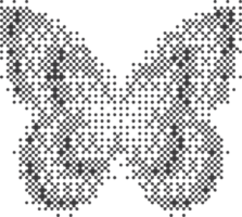 Pixel pattern shape. Textured butterfly with bitmap Y2k dither gradient. Retro computer game graphic effect. Halftone grunge illustration png