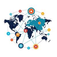 Interlinked World Map for Global Communication vector