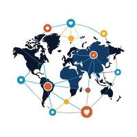 Global Communication Pathways on a World Map vector