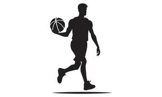 Silhouette of a basketball player running with a ball vector