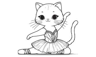 A coloring page with a cat in a tutu vector