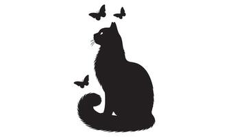 A black cat and butterflies on a white background vector