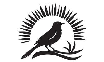 A black and white bird sitting on a branch vector