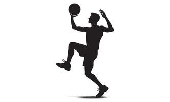 A silhouette of a man jumping to catch a ball vector