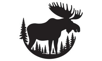 Moose silhouette in the forest with trees vector