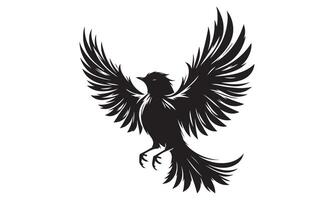 A black bird with wings spread out on a white background vector