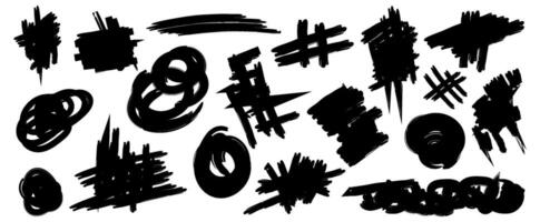 Collection of hand drawn doodles and squiggles for text highlighting sign. Set of design elements with texture of scribbles. Black line brush stroke. Simple cute swashes, strokes, note, diagram vector