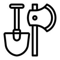 axe and shovel line icon. working, tool, firefighter, timber, industrial, weapon, sharp vector