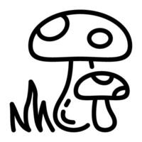 Mushroom and grass line icons vector