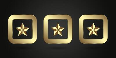 Thre gold stars emblem enclosed in a rounded square frame, which gives it a luxurious and premium appearance. set of three Luxury and Premium star buttons check vector