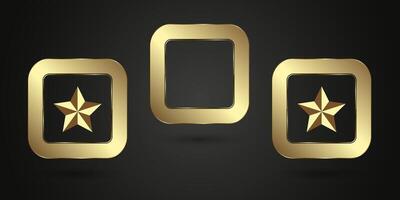 Three gold stars emblem enclosed in a rounded square frame check buttons, which gives it Five luxurious and premium appearances. set of 3 Luxury and Premium stars vector