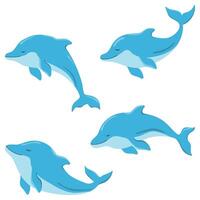 Set of hand drawn dolphins illustration isolated on white background vector