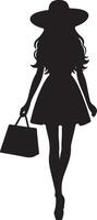 Shopping friends , isolated characters black silhouette vector