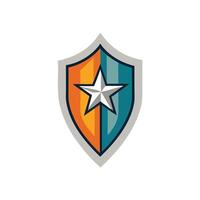 A star on a shield with an orange, blue and green color scheme vector