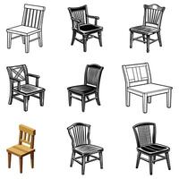 Various chairs and tables in black and white vector