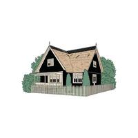A black house with a thatched roof vector