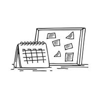 A calendar beside a corkboard with notes vector