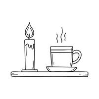 A candle stick on a table beside a steaming mug vector