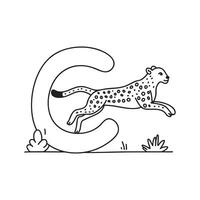 Illustration of a cheetah running beside letter C vector