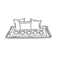 A patterned carpet with scattered pillows vector