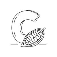 Illustration of a cocoa bean beside letter C vector