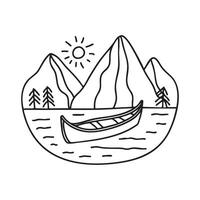 A canoe on a lake with mountains vector