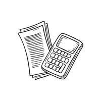 A calculator beside paper bill on a desk vector