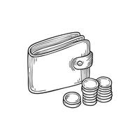Coins scattered next to a wallet vector