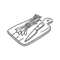 Chives on a cutting board with a knife vector