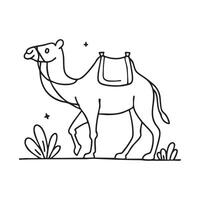 A camel walking in the desert with a saddle vector