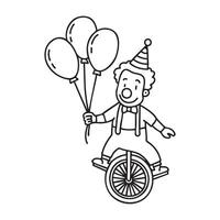 A friendly clown riding a unicycle holding balloons vector
