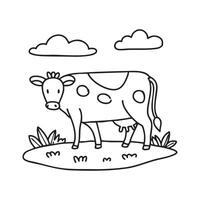 A cow grazing in a pasture on a cloudy day vector
