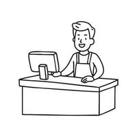 A cashier at a checkout counter vector