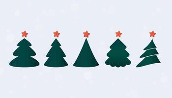 Christmas tree illustrations flat style set - various tree shapes in a hand-drawn style. vector