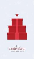 Creative Christmas and New Year's Eve background with Gift Box style Christmas tree on a white background. vector