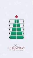 Creative Christmas and New Year's Eve background with Battery style Christmas tree on white background. vector