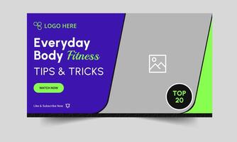 Clean and simple body fitness tips and tricks thumbnail banner design, body fitness cover banner design, fully editable eps 10 file format vector