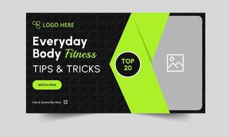 Creative body fitness tricks thumbnail banner design, daily workout plan tips and tricks cover banner design, customizable eps 10 file format vector