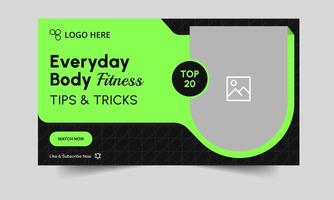 Everyday fitness body tips and tricks cover banner design, daily workout plan techniques thumbnail banner design, fully editable eps 10 file format vector