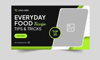 Trendy food recipe tips and tricks thumbnail banner template design, daily food recipe techniques cover banner template design, fully customizable eps 10 file format vector