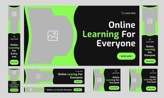 Editable online learning web bundle banner design for social media post, online learning web set banner design, digital learning banner template design, customizable eps 10 file format vector