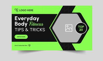 Editable daily body fitness tips and tricks cover banner design, creative thumbnail banner design, customizable eps 10 file format vector