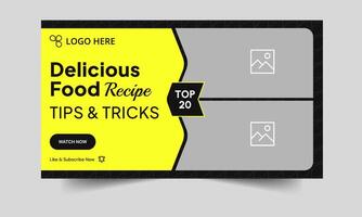 Trendy food recipe tips and tricks cover banner template design, food recipe techniques thumbnail banner design, fully customizable eps 10 file format vector
