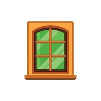 An illustration of a window with a green window frame vector