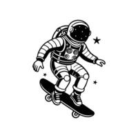 An astronaut riding a skateboard in black and white vector